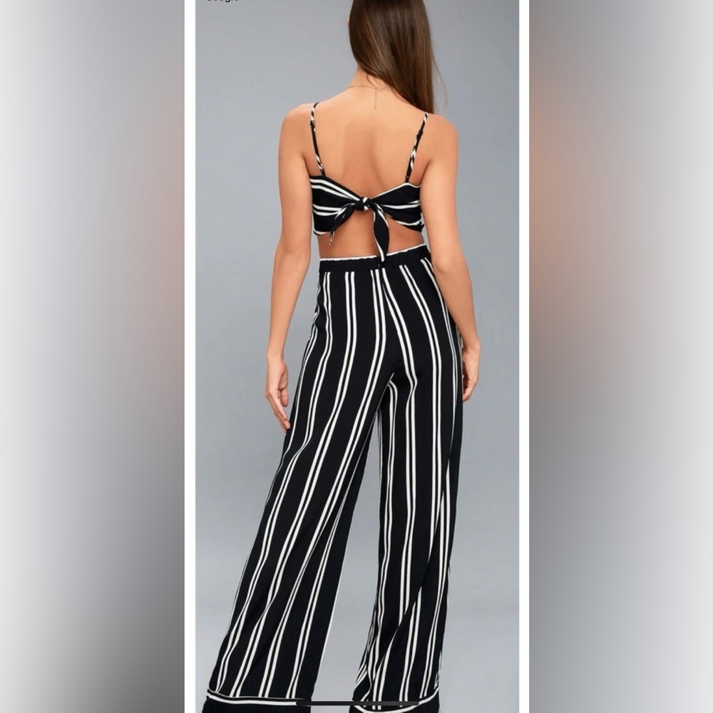 Lulu's Black and White Striped Wide Leg Jumpsuit